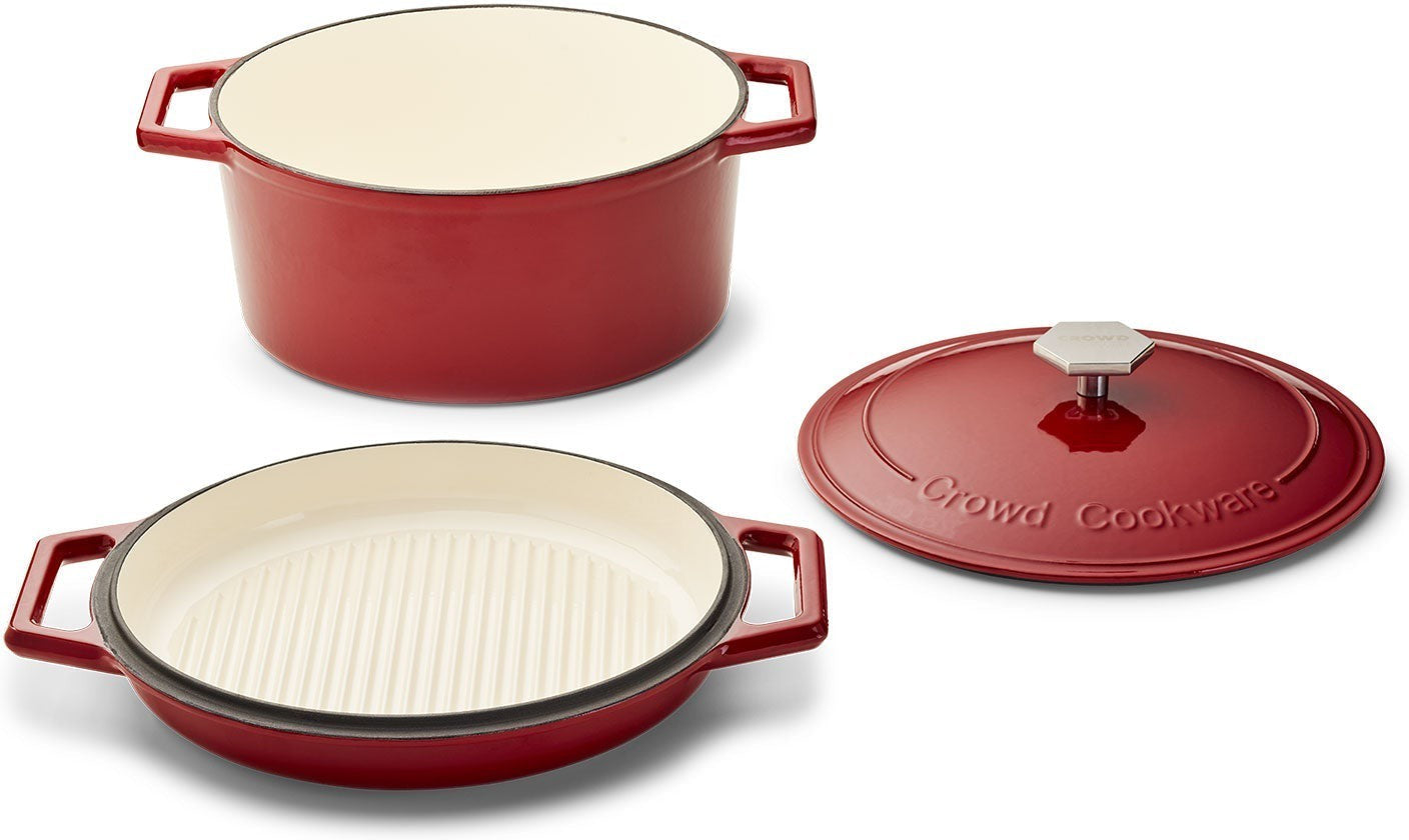 Crowd Cookware - 11.4" Tasman Recycled Red Dutch Oven With Grill & Traditional Lid - 77685