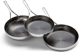 Crowd Cookware - 9",11" Blackbeard Stainless Steel Frying Pans and 11" Wok Pan (24 + 28 cm + Wok 28 cm) - 77524