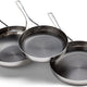 Crowd Cookware - 9",11" Blackbeard Stainless Steel Frying Pans and 11" Wok Pan (24 + 28 cm + Wok 28 cm) - 77524