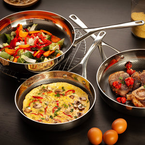 Crowd Cookware - 9",11" Blackbeard Stainless Steel Frying Pans and 11" Wok Pan (24 + 28 cm + Wok 28 cm) - 77524