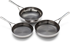 Crowd Cookware - 9",11" Blackbeard Stainless Steel Frying Pans and 11" Wok Pan (24 + 28 cm + Wok 28 cm) - 77524