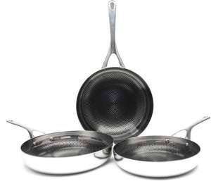 Crowd Cookware - 9",11" Blackbeard Stainless Steel Frying Pans and 11" Wok Pan (24 + 28 cm + Wok 28 cm) - 77524