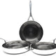 Crowd Cookware - 9",11" Blackbeard Stainless Steel Frying Pans and 11" Wok Pan (24 + 28 cm + Wok 28 cm) - 77524