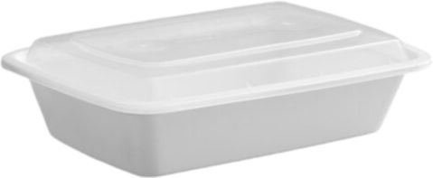 Cube Packaging - 28 Oz White 8.20" x 5.50" x 1.55" Crown Rectangular Container with Lid Combo, Pack of 150 - CR927W