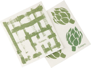 Cuisipro - 7.87" x 6.7" Pack of 2, Green Stripe/Artichoke All Purpose Eco-Cloth - 747950