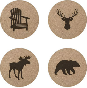 Cuisivin - Corky Round Muskoka Print Coaster With Holder, Set of 4 - 4630MUSK