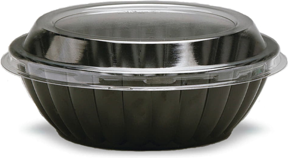 Darnel - 32 Oz Black Plastic Bowls with Lids Combo, Pack of 100 - D773299SP