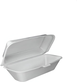 Darnel - 5.125" x 10.25" x 3.25" White Foam F-1 Hoagie Hinged Container, 500/Cs - DU404101