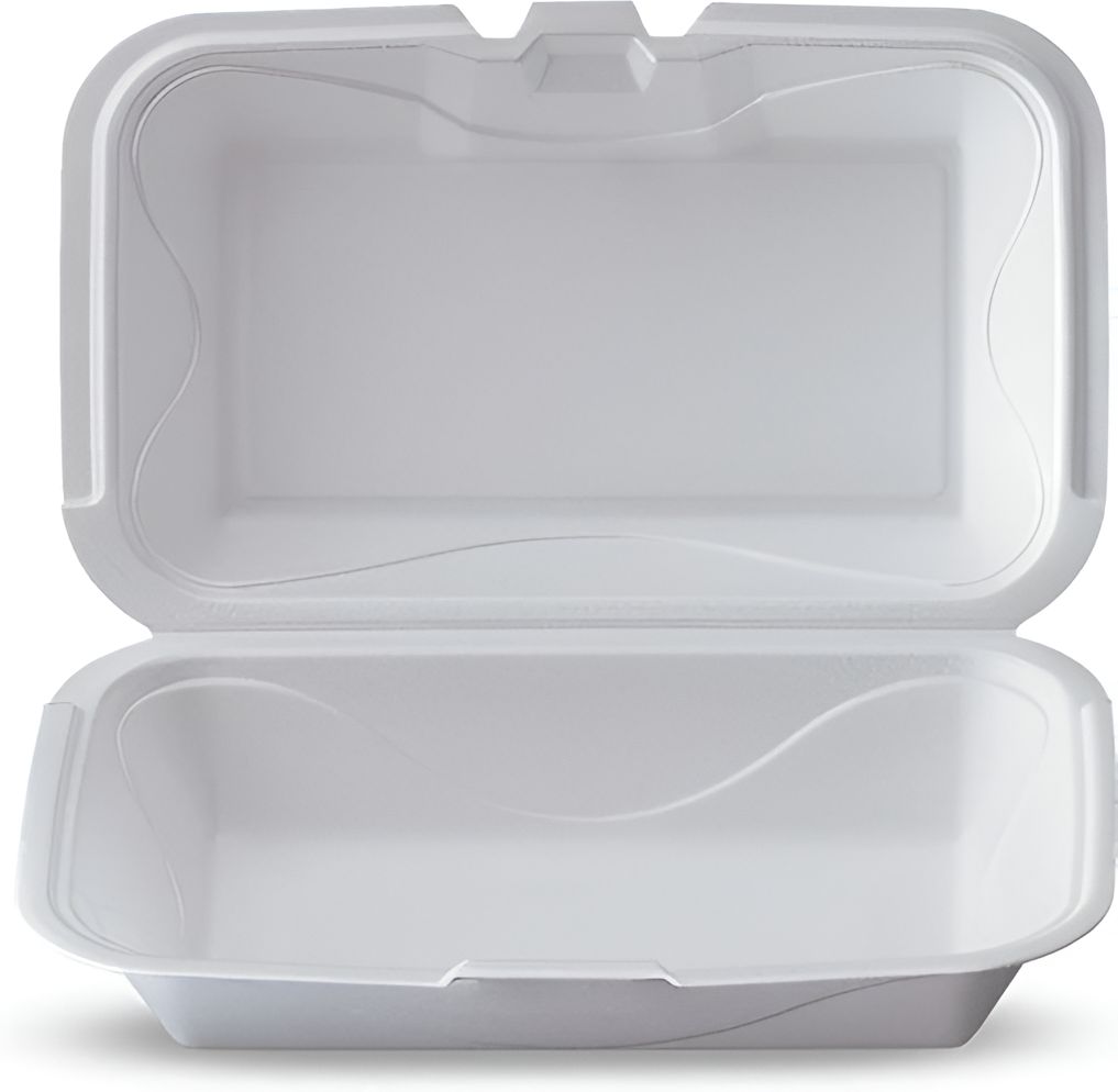 Darnel - 5.25" x 8.31" x 2.75" White Foam A-102 Medium Rectangle Hinged Container, Pack of 200 - DU40B101