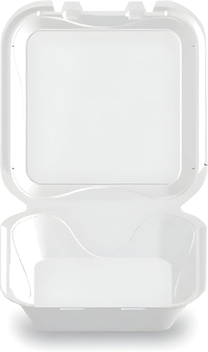 Darnel - 8.4" x 8.4" x 2.8" Foam White Medium Hinged Container, Pack of 200 - DU4051101