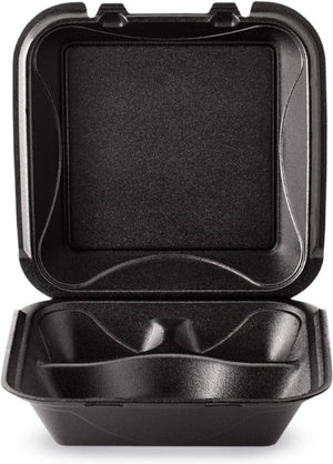 Darnel - 9.18" x 9.18" x 3" Black Large Foam 3 Compartment Hinged Container, Pack of 200 - DU4063199