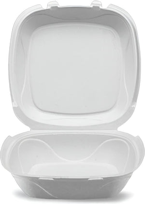 Darnel - 9.18" x 9.18" x 3" White Large Foam Hinged Container, Pack of 200 - DU4061101