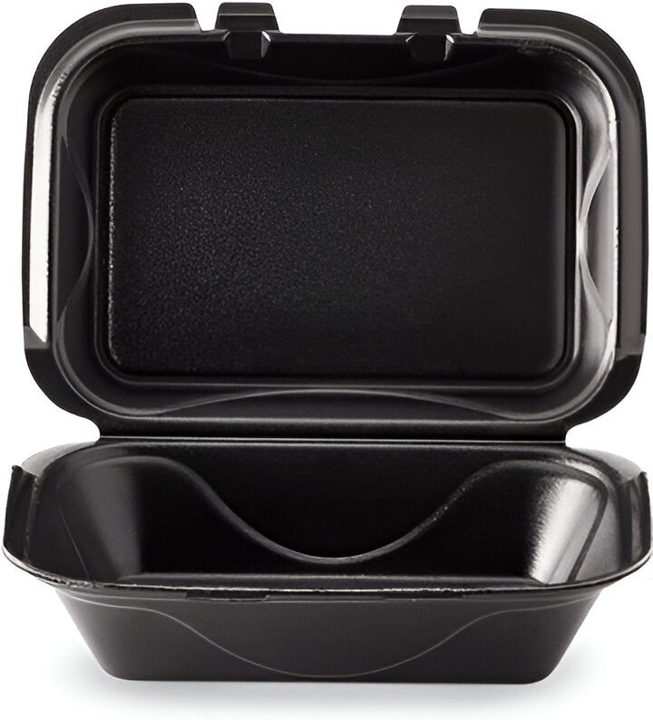 Darnel - 9.25" x 6.5" x 2.88" Rectangular Black Vented Foam Hinged Container, 200/Cs - DU403199V