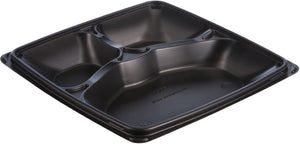 Dart - 10.25" Black 3 Compartment Plastic Food Containers, Pack of 130 - 976026-PP04