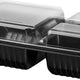 Dart - 11.5" x 8" MPS Plastic Black/Clear Hinged Lid 3-Compartment Dinner Box, 100/Cs - 919019-PM94