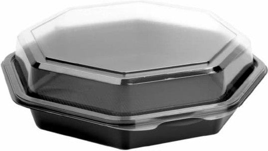 Dart - 7.5" Black/Clear PET Plastic Hinged Medium Octagon Container, 100/cs - 865045-AP94