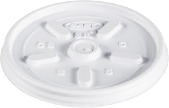 Dart - 8 Oz, 10 Oz White Vented Lid fits Foam Cups , 1000/cs - 8JL