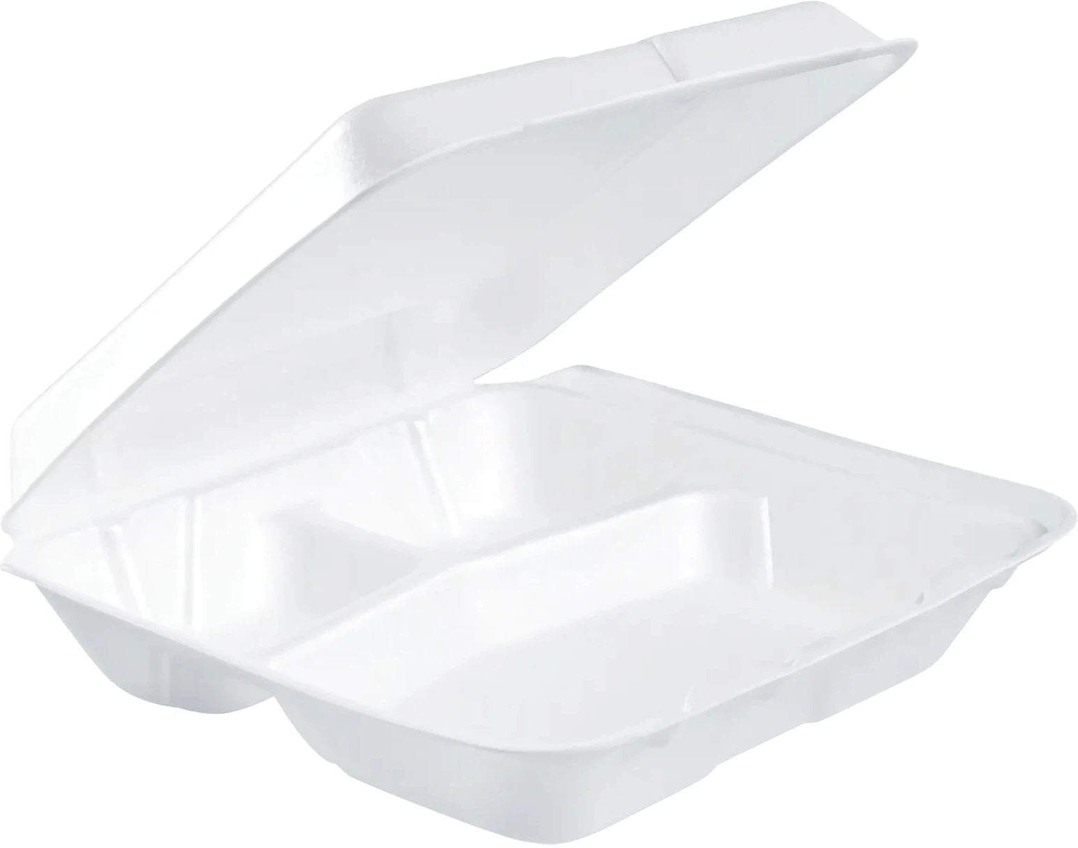 Dart - 8" x 7.5" x 2.18" White Insulated Foam Hinged Container 3 - Compartment, 200/Cs - 80HT3R