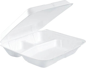 Dart - 8" x 7.5" x 2.18" White Insulated Foam Hinged Container 3 - Compartment, 200/Cs - 80HT3R