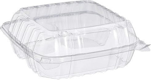 Dart - 8.3" Clear Square OPS Plastic 3-compartment container, 250/Cs - C90PST3