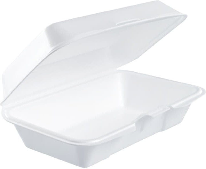 Dart - 8.9" x 5.63" x 2.9" Insulated White Foam Hinged Container, 250/Cs - 201HT1