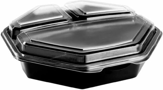 Dart - 9" Creative Carryouts OctaView 3 Compartment Plastic Containers, Pack of 100 - 864628-PS94