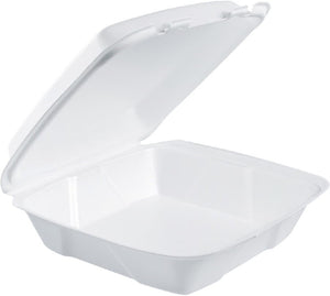 Dart - 9" Insulated White Foam Hinged Container, 200/Cs - 90HT1R