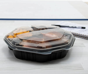 Dart - 9" PP Plastic Clear/Black Hinged 3-Compartment Octagon Container, 100/Cs - 864036-PM94