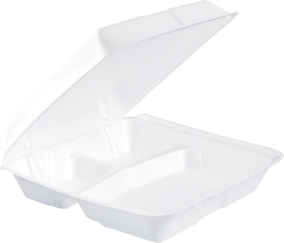 Dart - 9.5" x 9.25" x 3" White Insulated Compartment Foam Containers, 200/Cs - 95HT3R