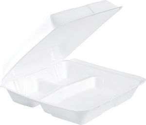 Dart - 9.5" x 9.25" x 3" White Insulated Compartment Foam Containers, 200/Cs - 95HT3R