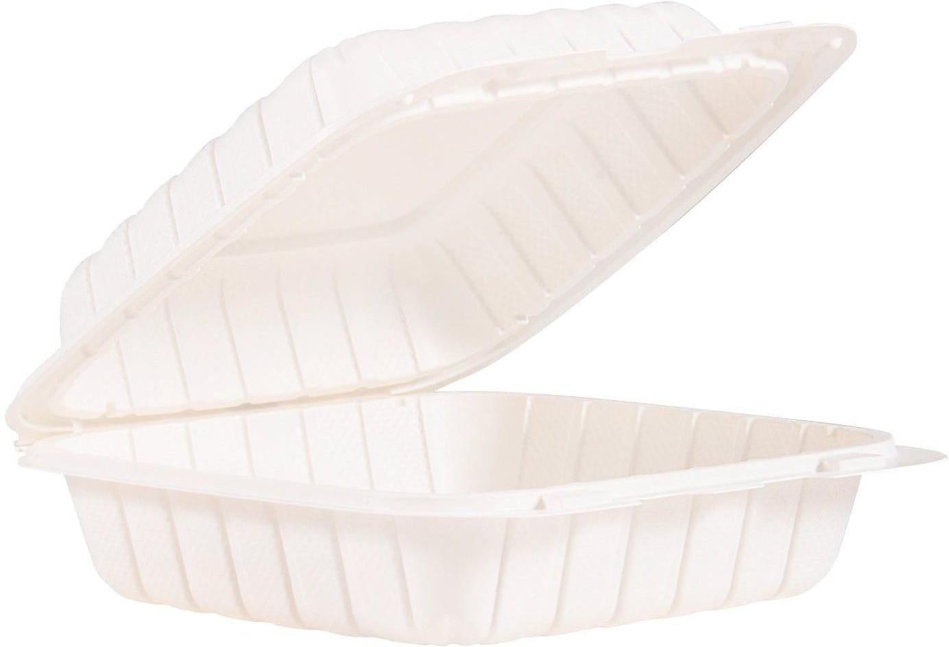 Dart Container - 8.5" Polypropylene White 1 Compartment Hinged Container, 150/Cs - 245032