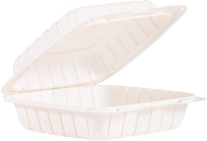 Dart Container - 8.5" Polypropylene White 1 Compartment Hinged Container, 150/Cs - 245032