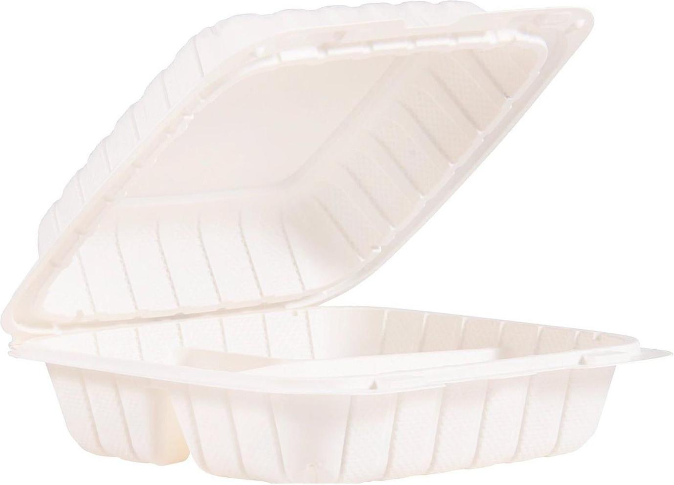 Dart Container - 8.5" Polypropylene White 3 Compartment Hinged Container, 150/Cs - 245033