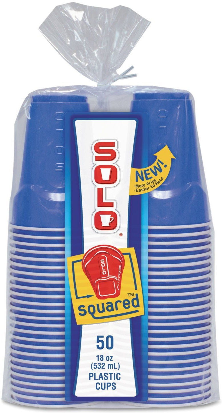 Dart - Solo 18 Oz Square Retail Plastic Cups, 12 PC (Red & Blue) - CQ1830-0001