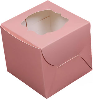 EB Box - 4" x 4" x 4" Pink 1 Pack Window Cupcake Box, Pack of 100 - EB5279B