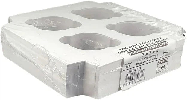 EB Box - 7" x 7 " x 4" White 4 Cupcake Insert, 100/Cs - 5281I