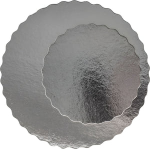 Enjay Converters - 10" x 0.070" Scallop Silver Cake Board, Pack of 150 - 07010RSS