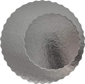 Enjay Converters - 8" x 0.045" Scallop Silver Cake Board, Pack of 250 - 0458RSS