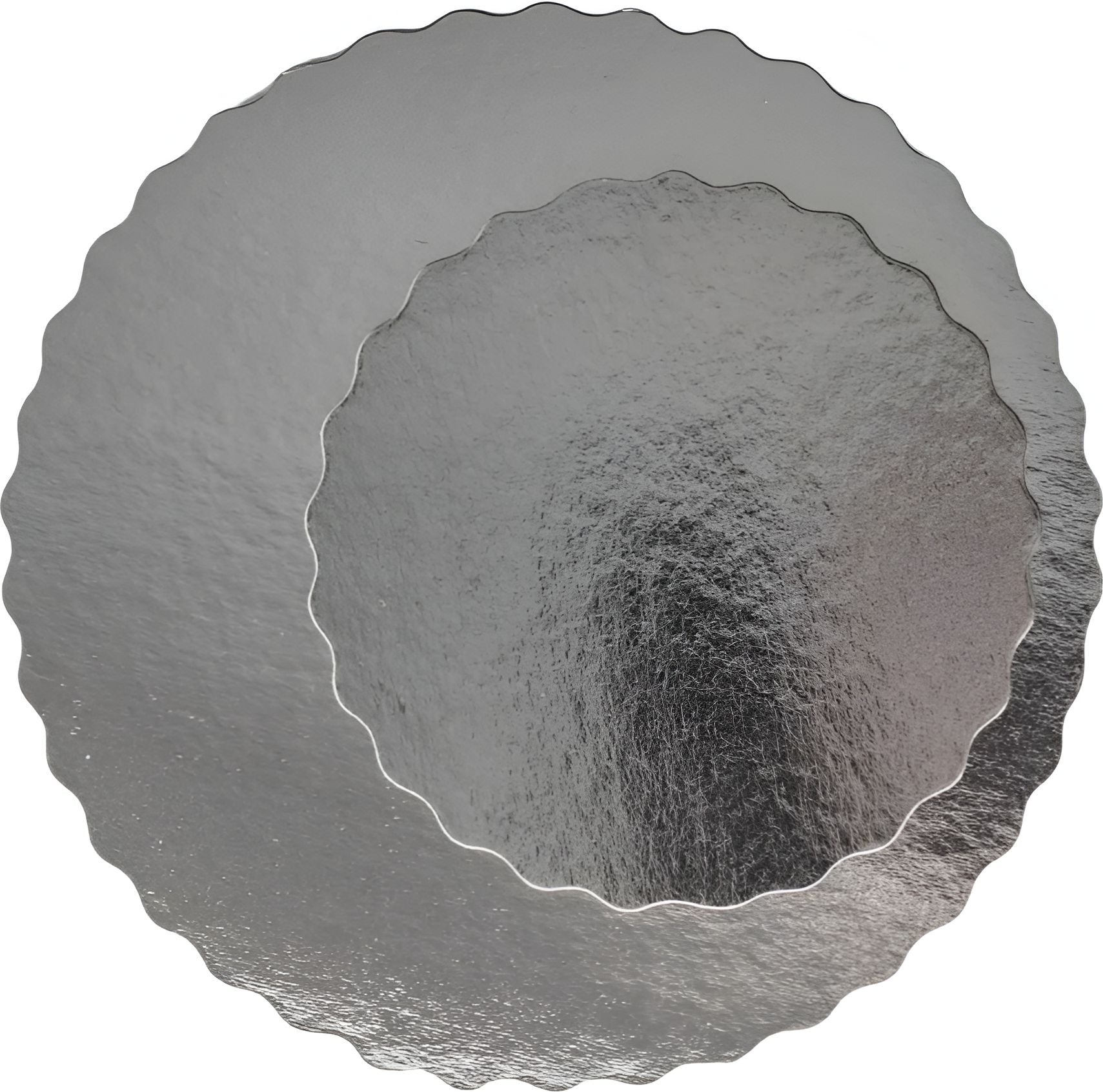 Enjay Converters - 9" x 0.045" Scallop Silver Cake Board, Pack of 250 - 4151739