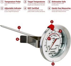 Escali - 5.5" Stainless Steel Deep Frying & Candy Thermometer With Pot Clip - AHC1