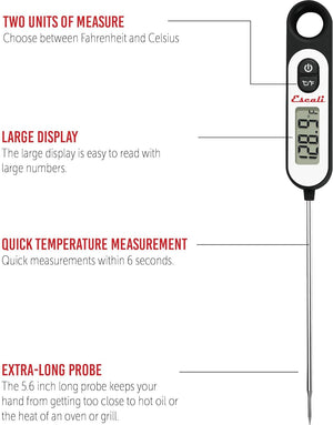 Escali - 5.6" Long Stem Black Digital Thermometer - DH9-B