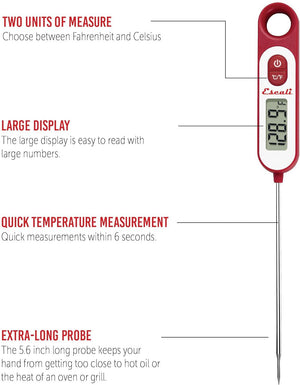 Escali - 5.6" Long Stem Red Digital Thermometer - DH9-R