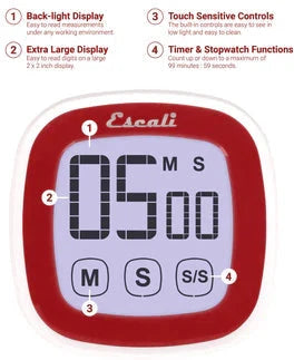 Escali - Red Touch Screen Digital Timer - DR3-R