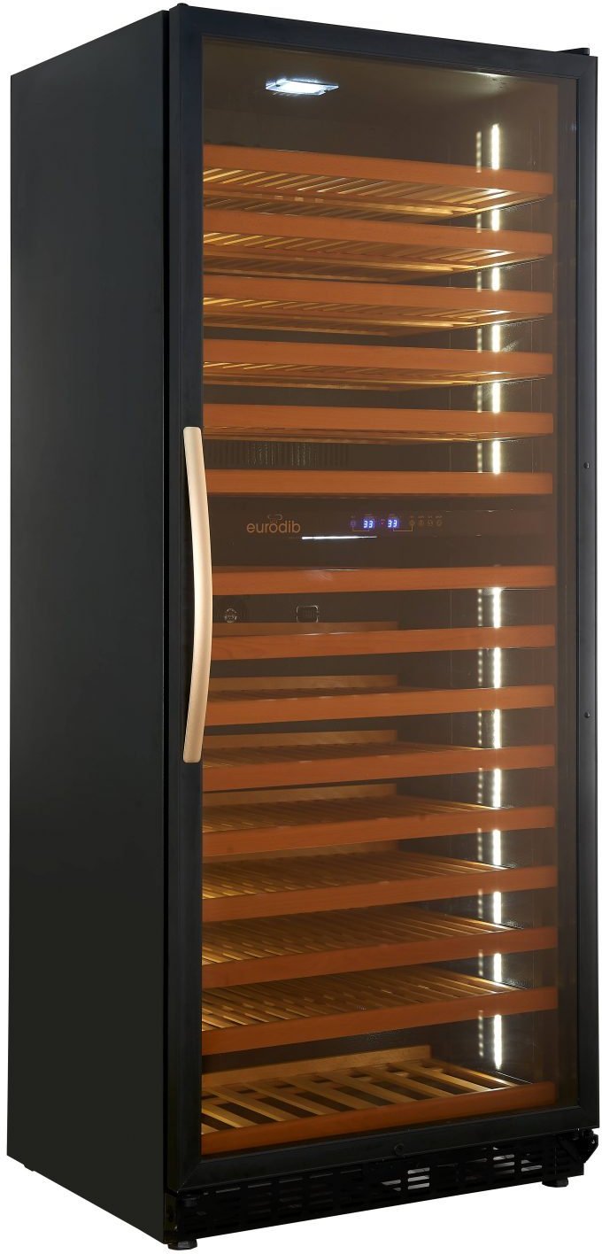 Eurodib - 255 Bottle Dual Zone Black Full Glass Door Wine Refrigerator - USF328D