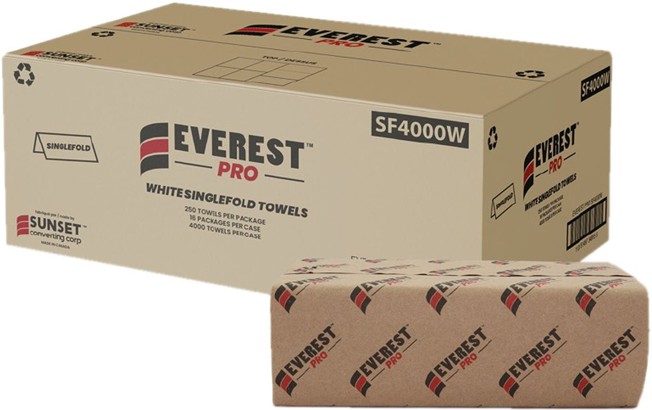 Everest Pro - 250 Sheet 1 Ply White Single Fold Hand Towel, Pack of 16 - SF4000W