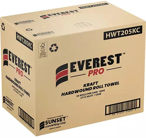 Everest Pro - 2715 Sq. Ft. 1 Ply Standard Kraft Hardwound Roll Towels, 24 Rl/Cs, 48 Cs/Sk - HWT205KC