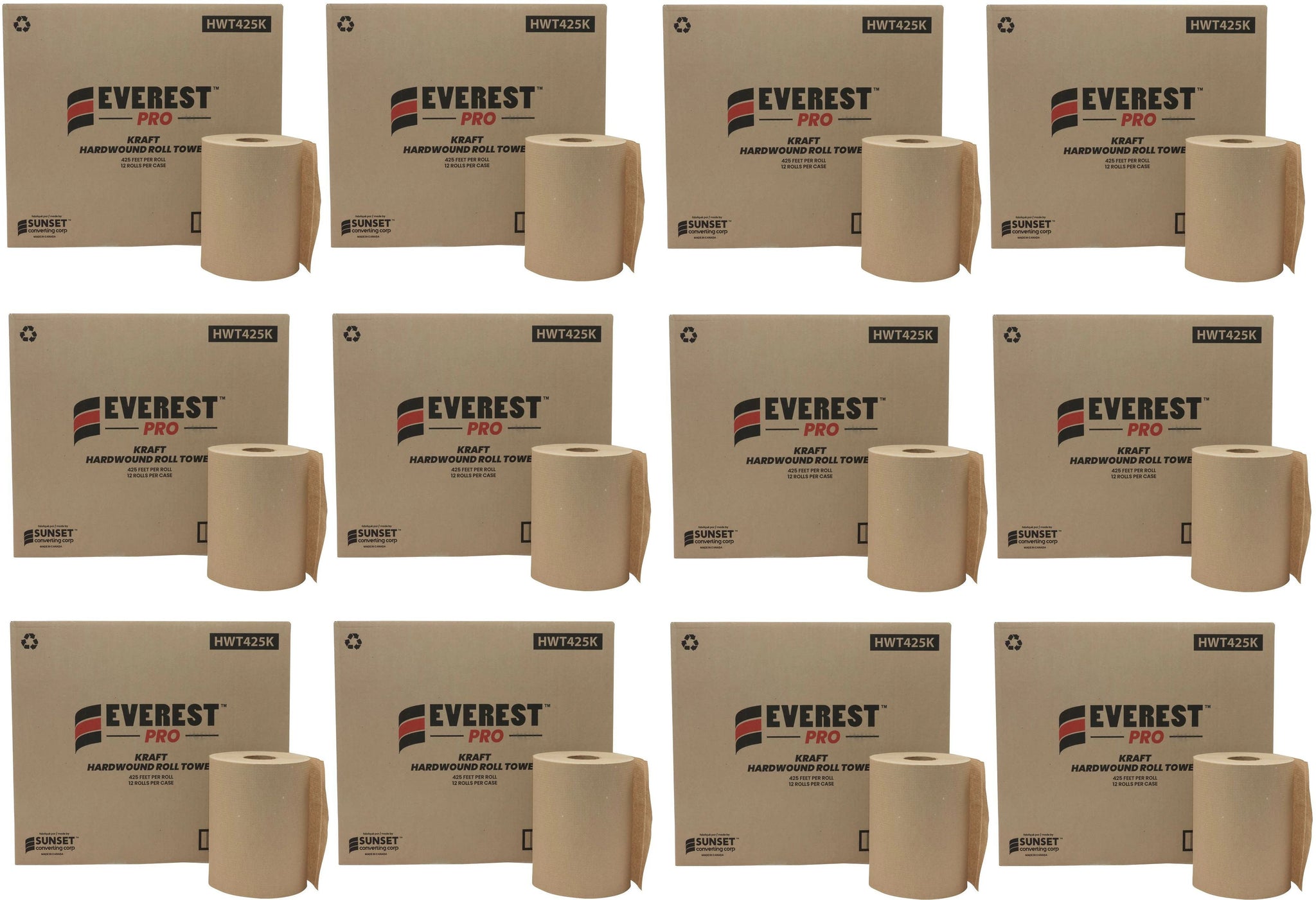 Everest Pro - 425 Feet Kraft Roll Towel, Pack of 12 - HWT425K