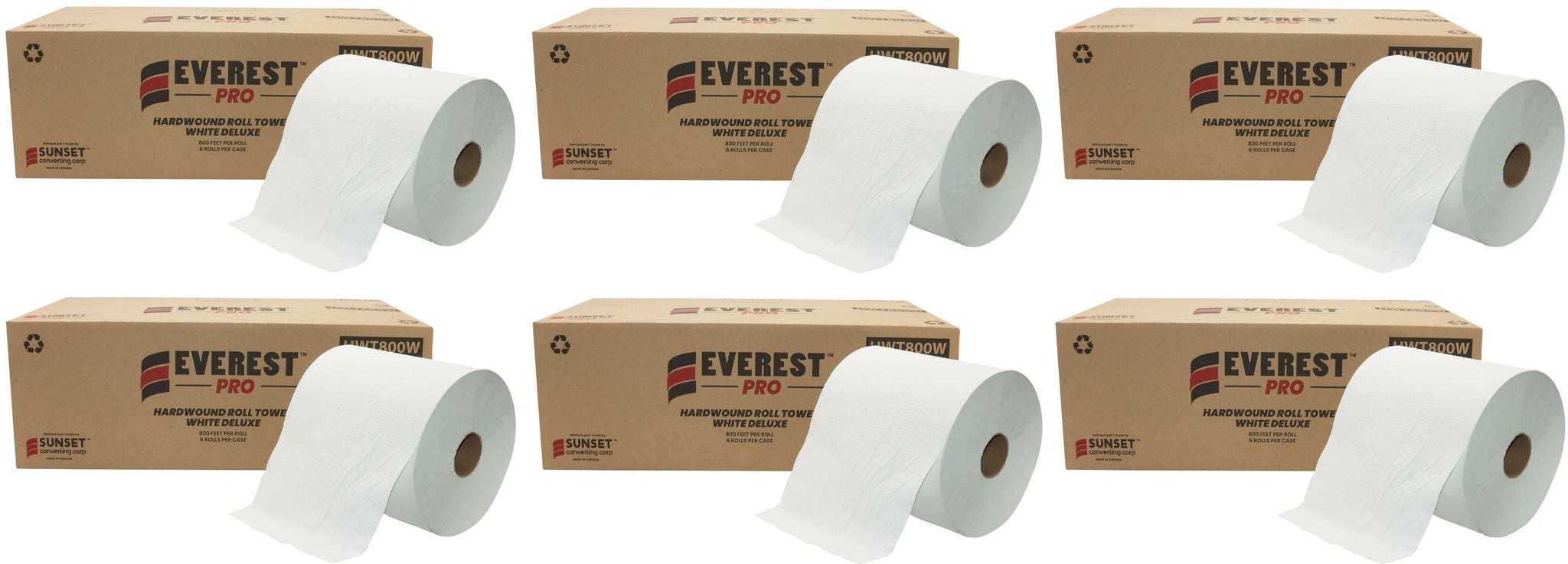 Everest Pro - 800 Feet, White Roll Towel, Pack of 6 - HWT800W