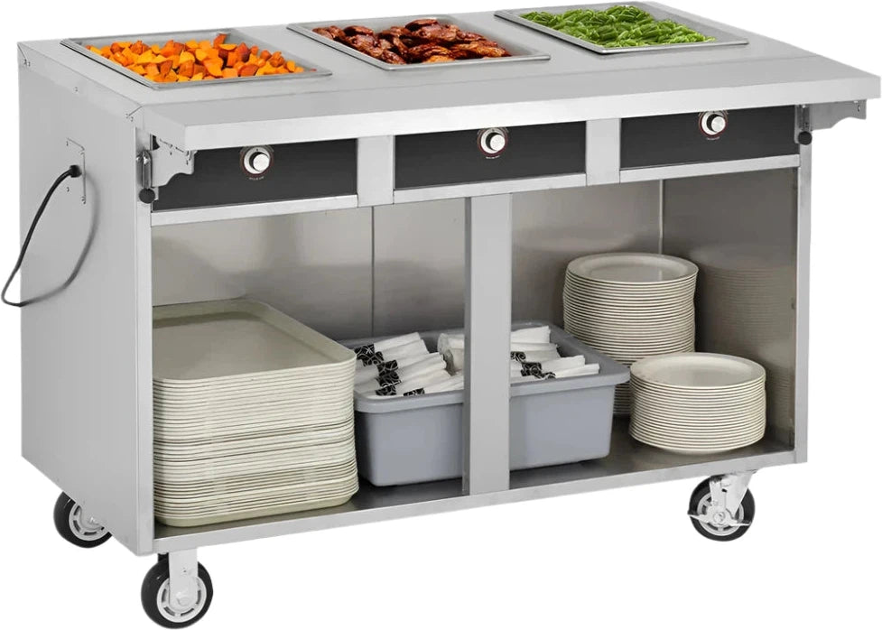 FWE - 120V 51.5" Hot Food Table with 3 Wells & Undershelf - HLC-3W6-1-DRN