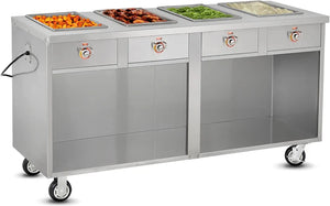 FWE - 120V 68.75" Hot Food Table with 4 Wells & Undershelf - HLC-4W6-1-DRN (Special Order 4-6 weeks)